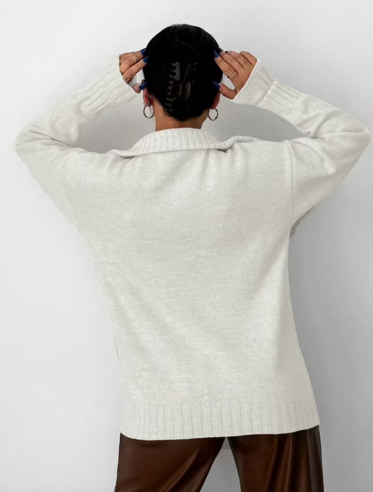 Zippered Collar Sweater - White/Green