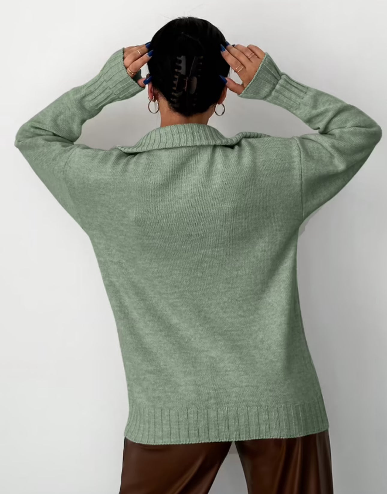 Zippered Collar Sweater - White/Green