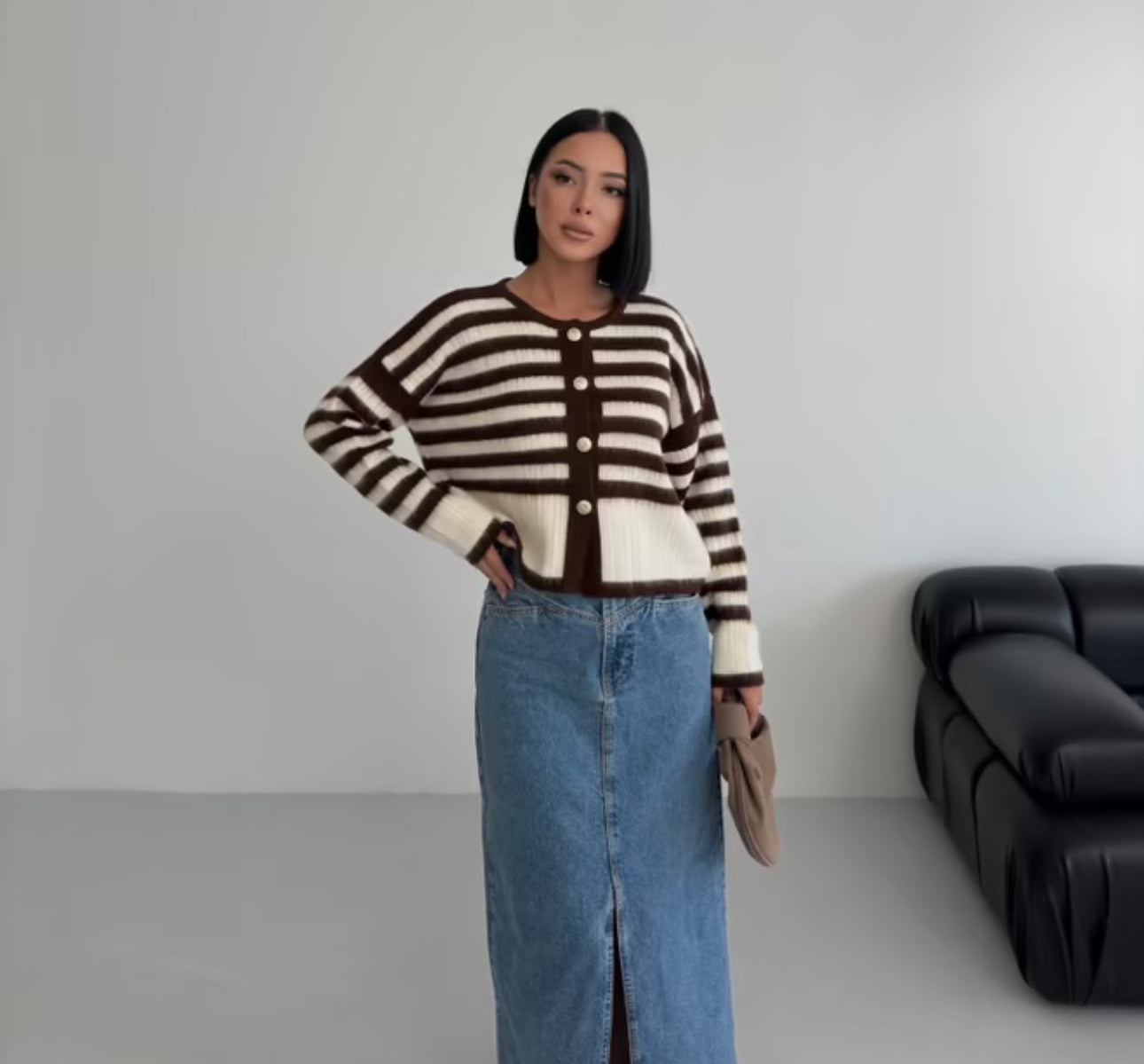 Striped Cardigan - Brown