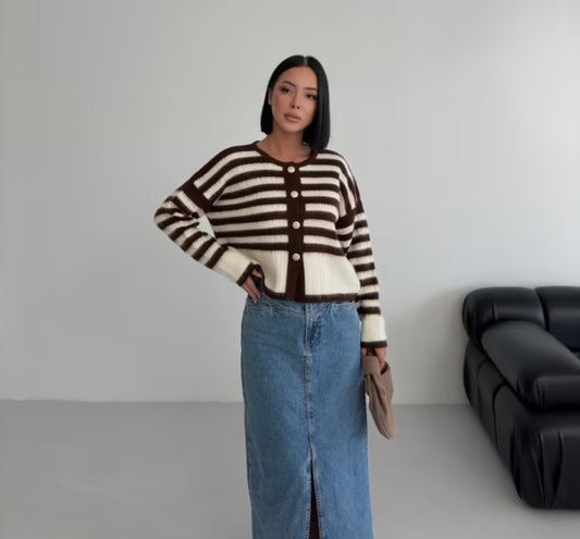 Striped Cardigan - Brown