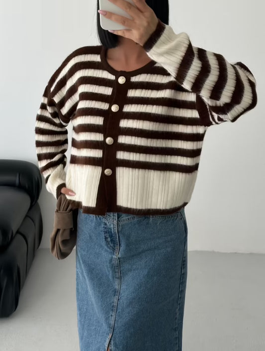 Striped Cardigan - Brown
