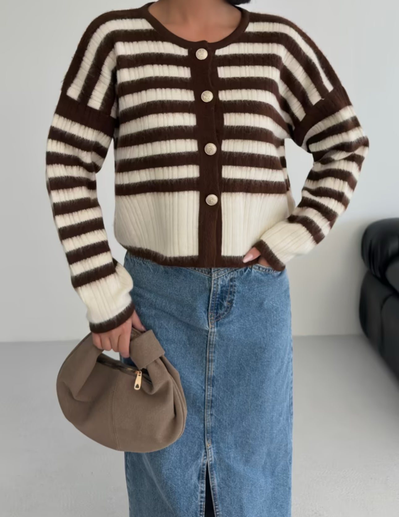 Striped Cardigan - Brown