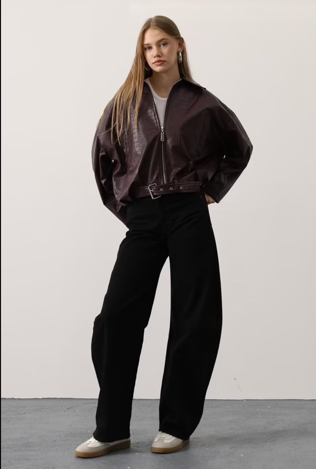 Bomber Leather Jacket - Burgundy