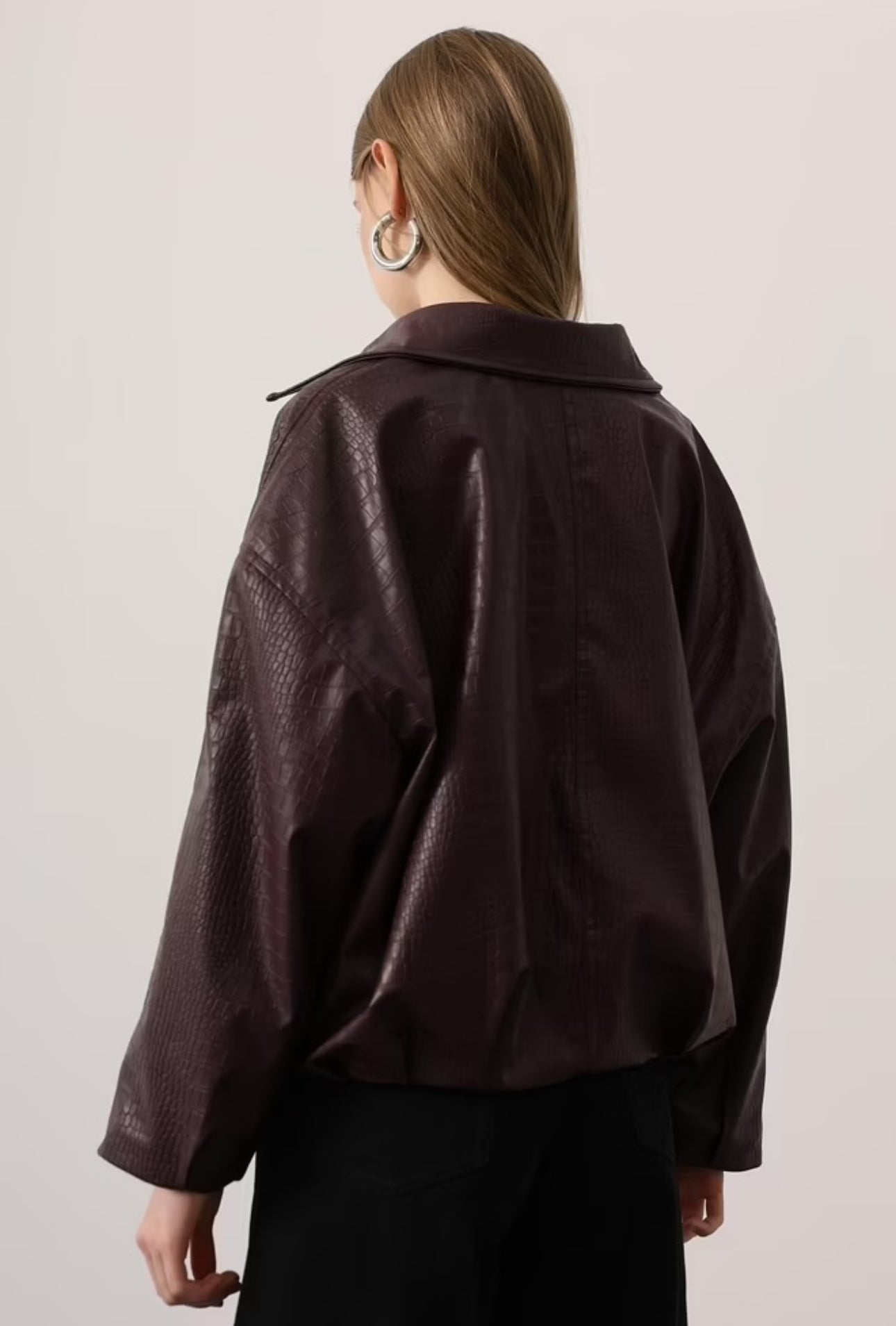 Bomber Leather Jacket - Burgundy