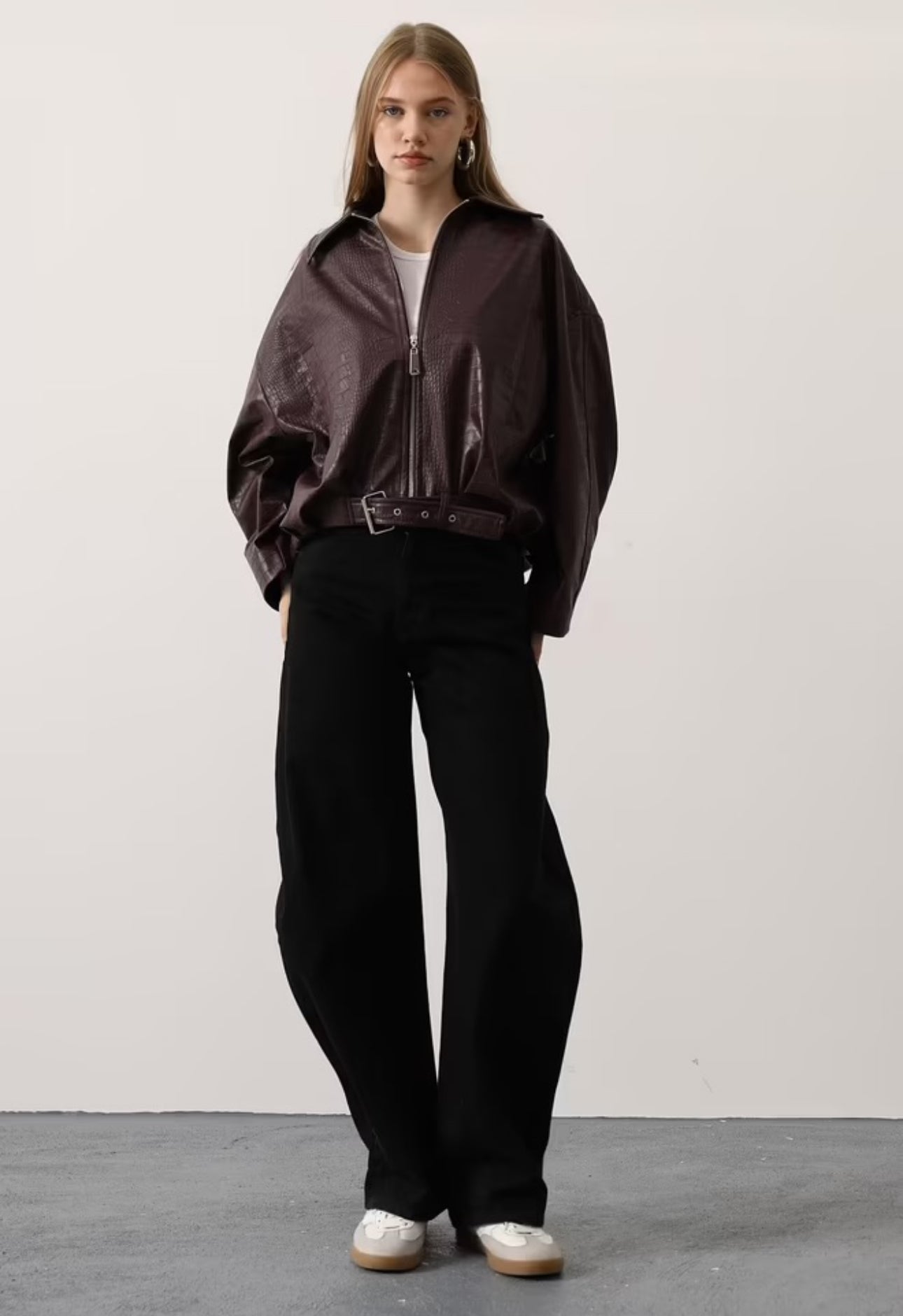 Bomber Leather Jacket - Burgundy