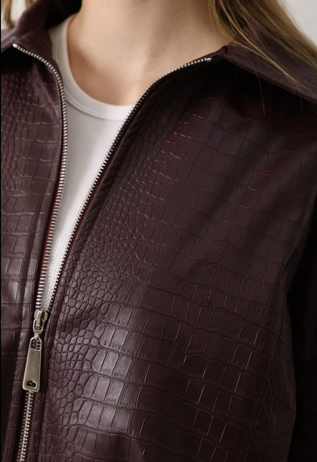 Bomber Leather Jacket - Burgundy