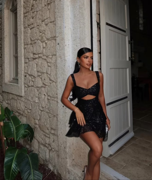 Mini Black Sequin Dress